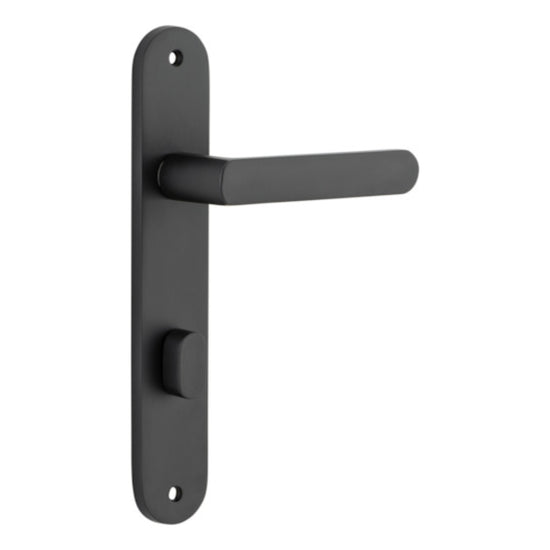 Door Lever Osaka Oval Privacy Pair Matt Black CTC85mm H240xW40xP55mm in Matt Black