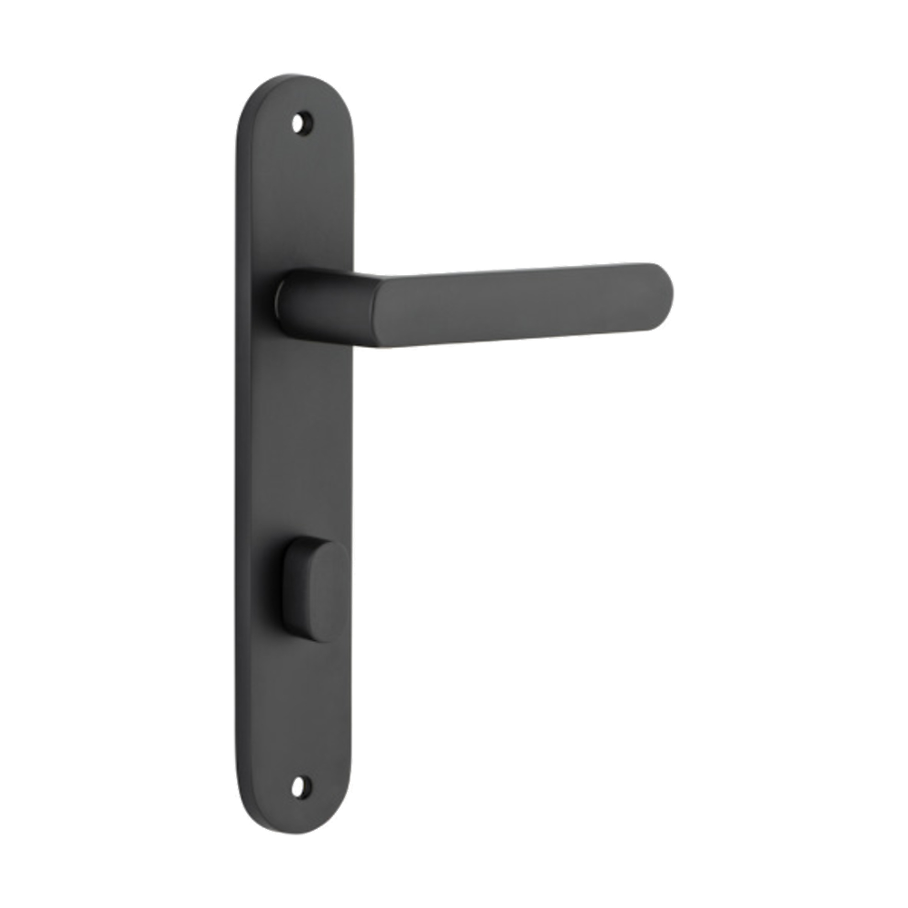 Door Lever Osaka Oval Privacy Pair Matt Black CTC85mm H240xW40xP55mm in Matt Black