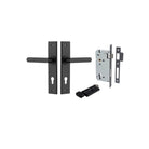 Door Lever Osaka Chamfered Euro Pair Matt Black CTC85mm L120xP54mm BPH240xW50mm Mortice Lock Euro Matt Black CTC85mm Backset 60mm, Euro Cylinder Key Thumb 5 Pin Matt Black 65mm KA4 in Matt Black