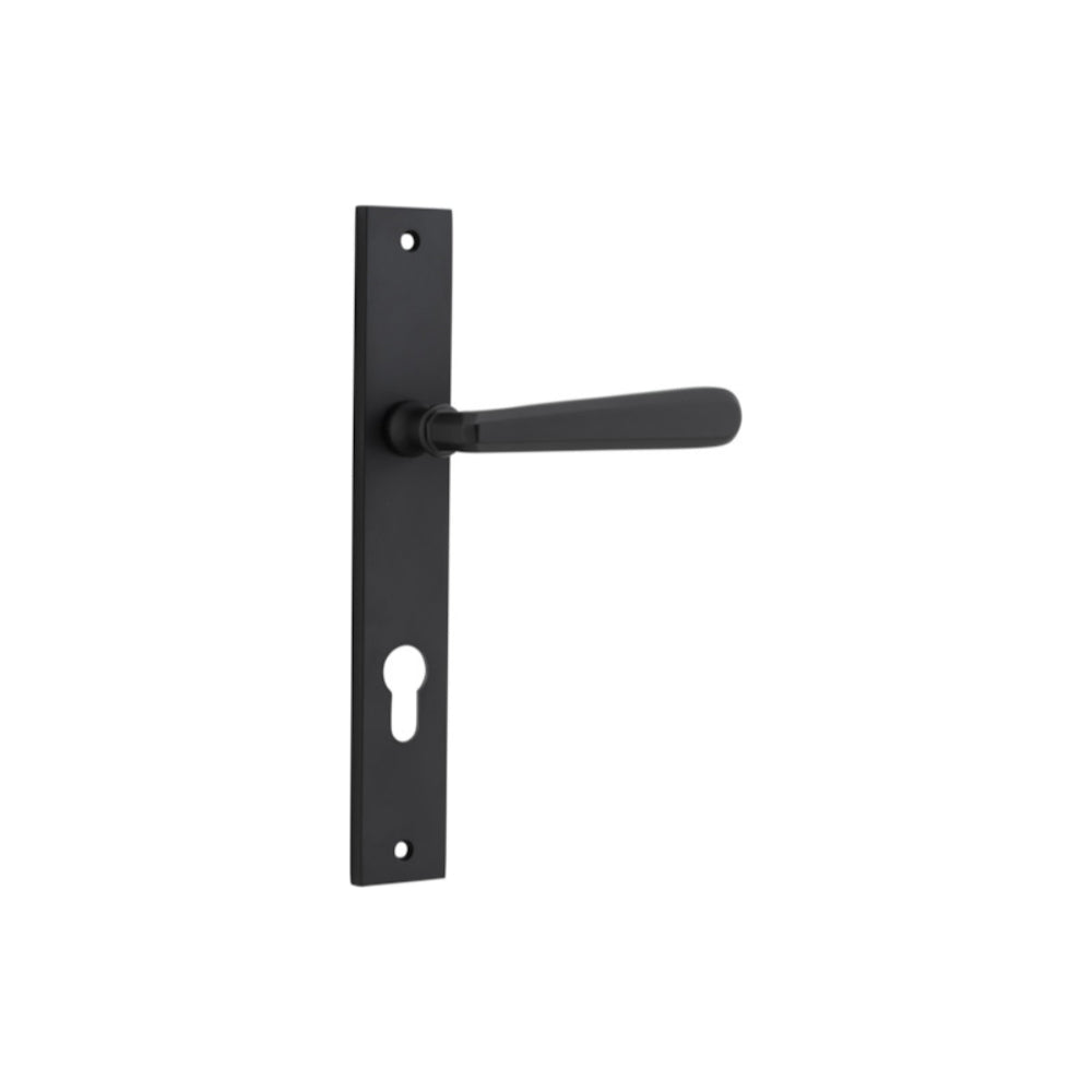 Door Lever Copenhagen Rectangular Euro Pair Matt Black CTC85mm H240xW38xP61mm in Matt Black