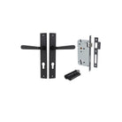 Door Lever Copenhagen Rectangular Euro Pair Matt Black CTC85mm H240xW38xP61mm Entrance Kit, Mortice Lock Euro Matt Black CTC85mm Backset 60mm, Euro Cylinder Dual Function 5 Pin Matt Black L65mm KA1 in Matt Black