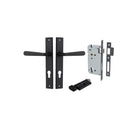 Door Lever Copenhagen Rectangular Euro Pair Matt Black CTC85mm H240xW38xP61mm Entrance Kit, Mortice Lock Euro Matt Black CTC85mm Backset 60mm, Euro Cylinder Key Thumb 6 Pin Matt Black L70mm KA1 in Matt Black
