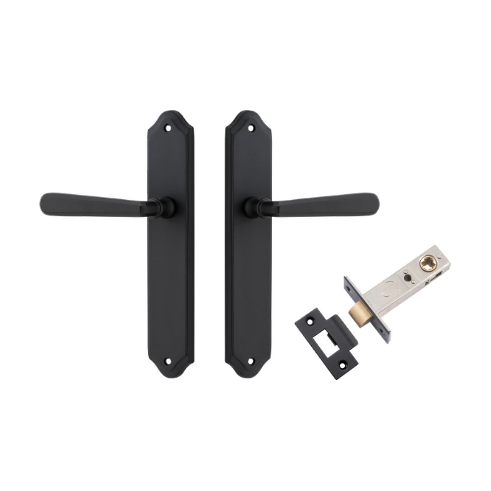 Door Lever Copenhagen Shouldered Latch Pair Matt Black H250xW48xP61mm Passage Kit Tube Latch Split Cam 'T' Striker Matt Black Backset 60mm in Matt Black