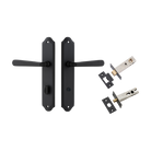Door Lever Copenhagen Shouldered Privacy Pair Matt Black CTC85mm H250xW48xP61mm Inbuilt Privacy Kit Tube Latch Split Cam 'T' Striker Matt Black Backset 60mm, Privacy Bolt Round Bolt Matt Black Backset 60mm in Matt Black