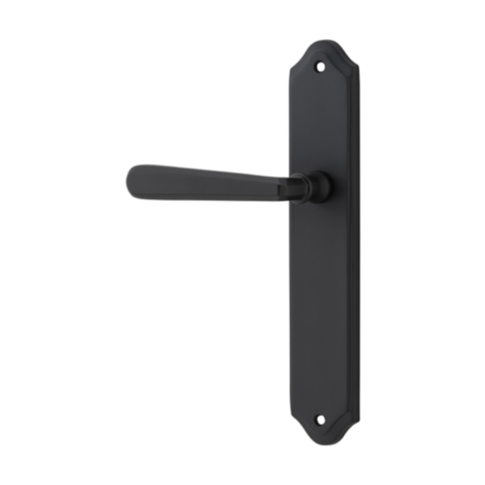 Door Lever Copenhagen Shouldered Latch Left Hand Fixed Matt Black L120xP59mm BPH250xW48mm in Matt Black