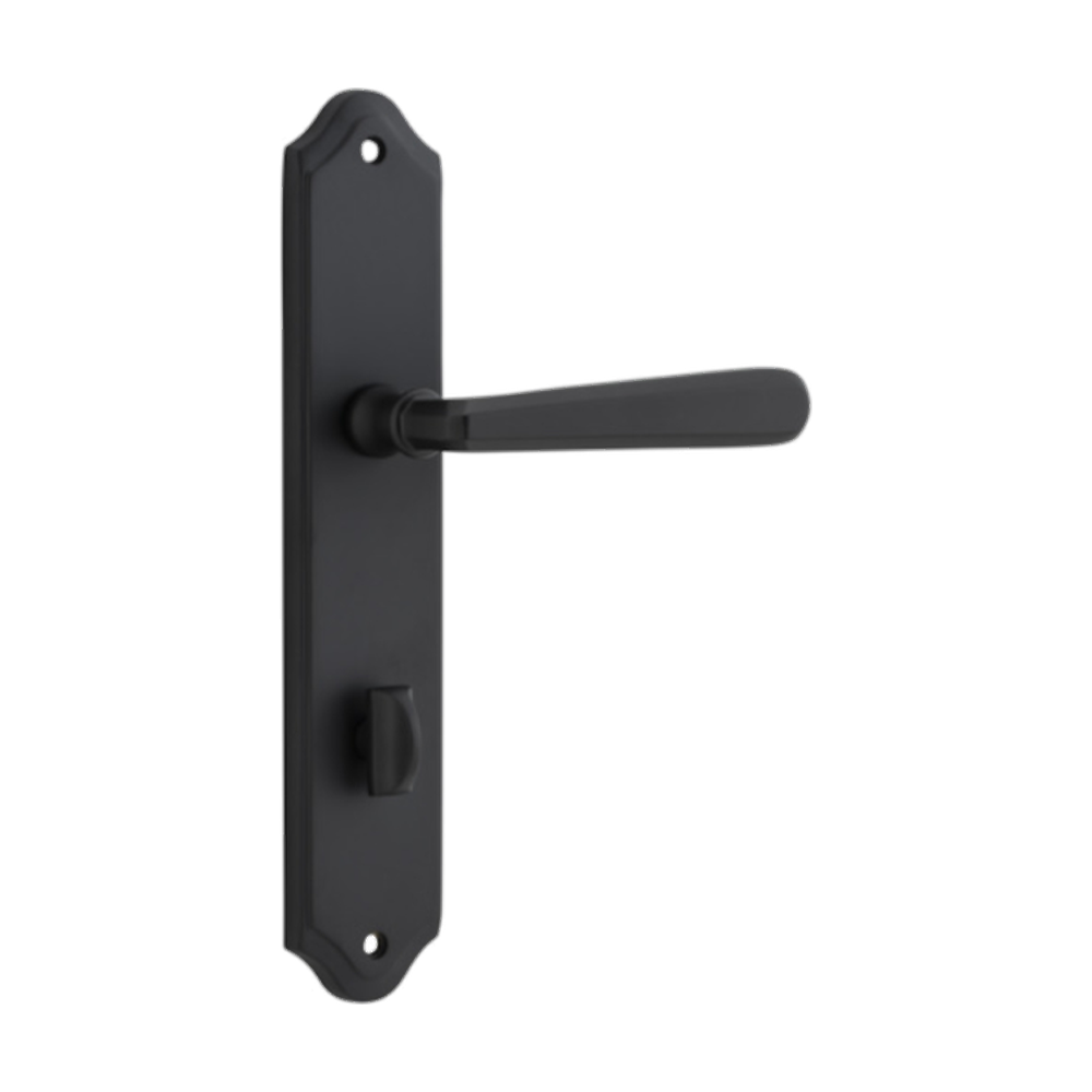 Door Lever Copenhagen Shouldered Privacy Pair Matt Black CTC85mm H250xW48xP61mm in Matt Black