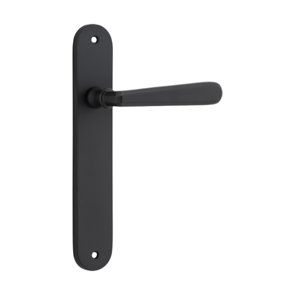 Door Lever Copenhagen Oval Latch Pair Matt Black H240xW40xP61mm in Matt Black