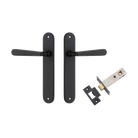 Door Lever Copenhagen Oval Latch Pair Matt Black H240xW40xP61mm Passage Kit Tube Latch Split Cam 'T' Striker Matt Black Backset 60mm in Matt Black