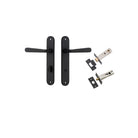 Door Lever Copenhagen Oval Privacy Pair Matt Black CTC85mm H240xW40xP61mm Inbuilt Privacy Kit Tube Latch Split Cam 'T' Striker Matt Black Backset 60mm, Privacy Bolt Round Bolt Matt Black Backset 60mm in Matt Black