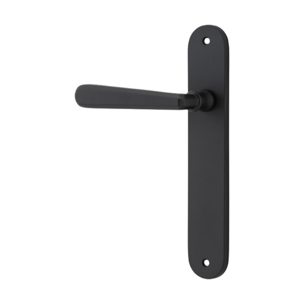 Door Lever Copenhagen Oval Latch Left Hand Fixed Matt Black L120xP57mm BPH240xW40mm in Matt Black