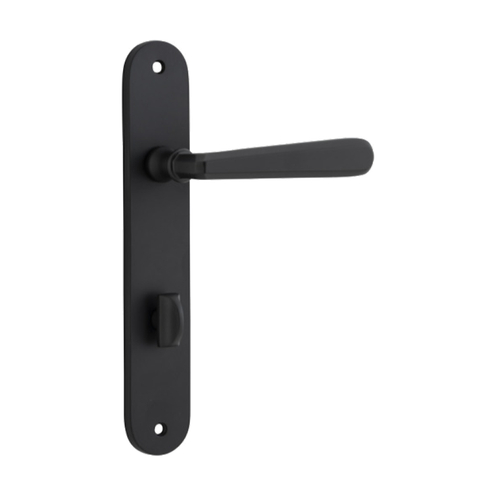 Door Lever Copenhagen Oval Privacy Pair Matt Black CTC85mm H240xW40xP61mm in Matt Black