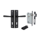 Pair of Iver Copenhagen lever door handles on stepped backplates, featuring sleek, modern architectural hardware design.