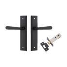 Pair of Iver Copenhagen lever handles on stepped backplates, architectural hardware with a sleek, modern design.