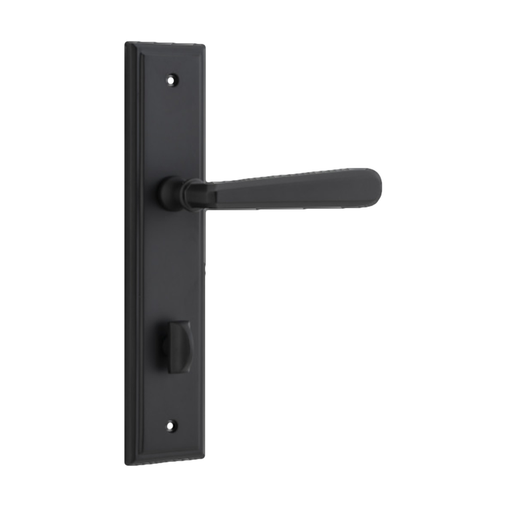 Door Lever Copenhagen Stepped Privacy Pair Matt Black CTC85mm H237xW50xP61mm in Matt Black