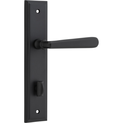 Door Lever Copenhagen Stepped Privacy Pair Matt Black CTC85mm H237xW50xP61mm in Matt Black