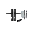 Door Lever Copenhagen Chamfered Euro Pair Matt Black CTC85mm L120xP59mm BPH240xW50mm Mortice Lock Euro Matt Black CTC85mm Backset 60mm, Euro Cylinder Key Thumb 5 Pin Matt Black 65mm KA4 in Matt Black