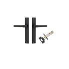 Door Lever Helsinki Rectangular Latch Pair Matt Black H240xW38xP44mm Passage Kit, Tube Latch Split Cam 'T' Striker Matt Black Backset 60mm in Matt Black