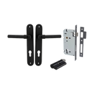 Door Lever Helsinki Oval Euro Pair Matt Black CTC85mm H240xW40xP44mm Entrance Kit Mortice Lock Euro Matt Black CTC85mm Backset 60mm, Euro Cylinder Dual Function 5 Pin Matt Black L65mm KA1 in Matt Black