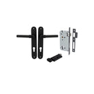 Door Lever Helsinki Oval Euro Pair Matt Black CTC85mm H240xW40xP44mm Entrance Kit Mortice Lock Euro Matt Black CTC85mm Backset 60mm, Euro Cylinder Key Thumb 6 Pin Matt Black L70mm KA1 in Matt Black