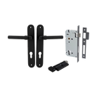 Door Lever Helsinki Oval Euro Pair Matt Black CTC85mm H240xW40xP44mm Entrance Kit Mortice Lock Euro Matt Black CTC85mm Backset 60mm, Euro Cylinder Key Thumb 6 Pin Matt Black L70mm KA1 in Matt Black