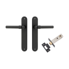 Door Lever Helsinki Oval Latch Pair Matt Black H240xW40xP44mm Passage Kit Tube Latch Split Cam 'T' Striker Matt Black Backset 60mm in Matt Black