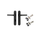 Door Lever Helsinki Oval Privacy Pair Matt Black CTC85mm H240xW40xP44mm Privacy Kit Tube Latch Split Cam 'T' Striker Matt Black Backset 60mm, Privacy Bolt Round Bolt Matt Black Backset 60mm in Matt Black