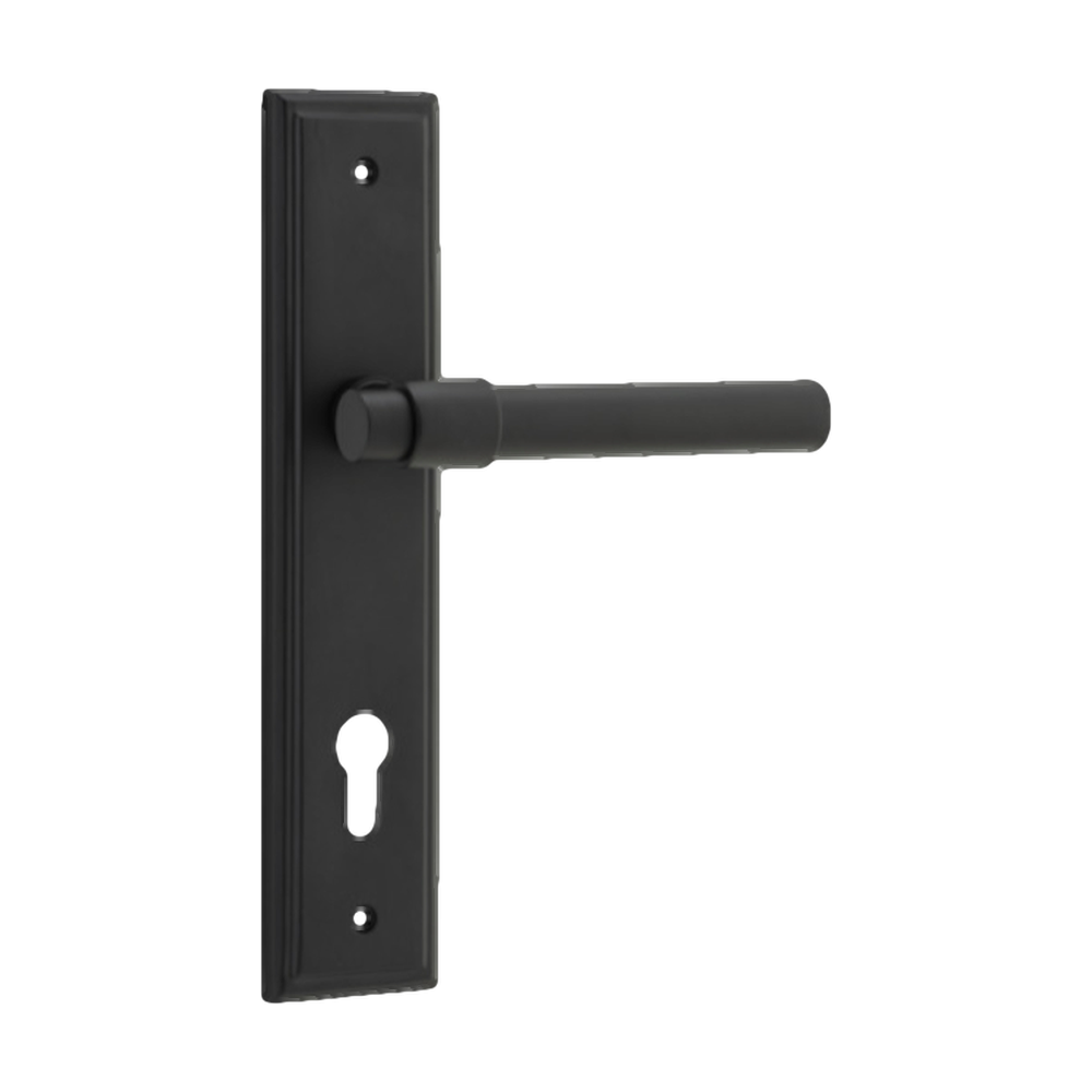 Door Lever Helsinki Stepped Euro Pair Matt Black CTC85mm H237xW50xP44mm in Matt Black