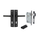 Door Lever Helsinki Stepped Euro Pair Matt Black CTC85mm H237xW50xP44mm Entrance Kit Mortice Lock Euro Matt Black CTC85mm Backset 60mm, Euro Cylinder Dual Function 5 Pin Matt Black L65mm KA1 in Matt Black