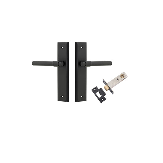 Door Lever Helsinki Stepped Latch Pair Matt Black H237xW50xP44mm Passage Kit Tube Latch Split Cam 'T' Striker Matt Black Backset 60mm in Matt Black