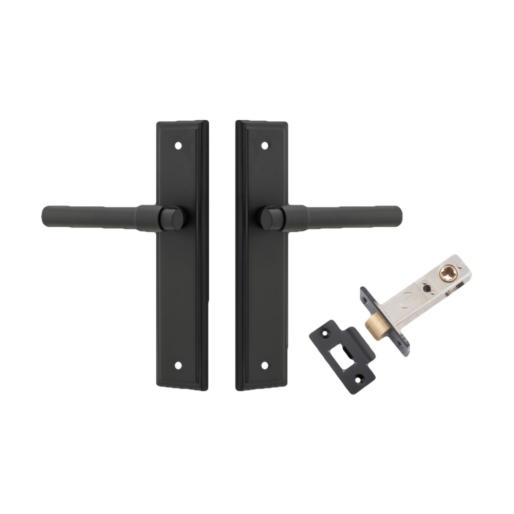 Door Lever Helsinki Stepped Latch Pair Matt Black H237xW50xP44mm Passage Kit Tube Latch Split Cam 'T' Striker Matt Black Backset 60mm in Matt Black