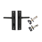 Door Lever Helsinki Stepped Privacy Pair Matt Black CTC85mm H237xW50xP44mm Privacy Kit Tube Latch Split Cam 'T' Striker Matt Black Backset 60mm, Privacy Bolt Round Bolt Matt Black Backset 60mm in Matt Black