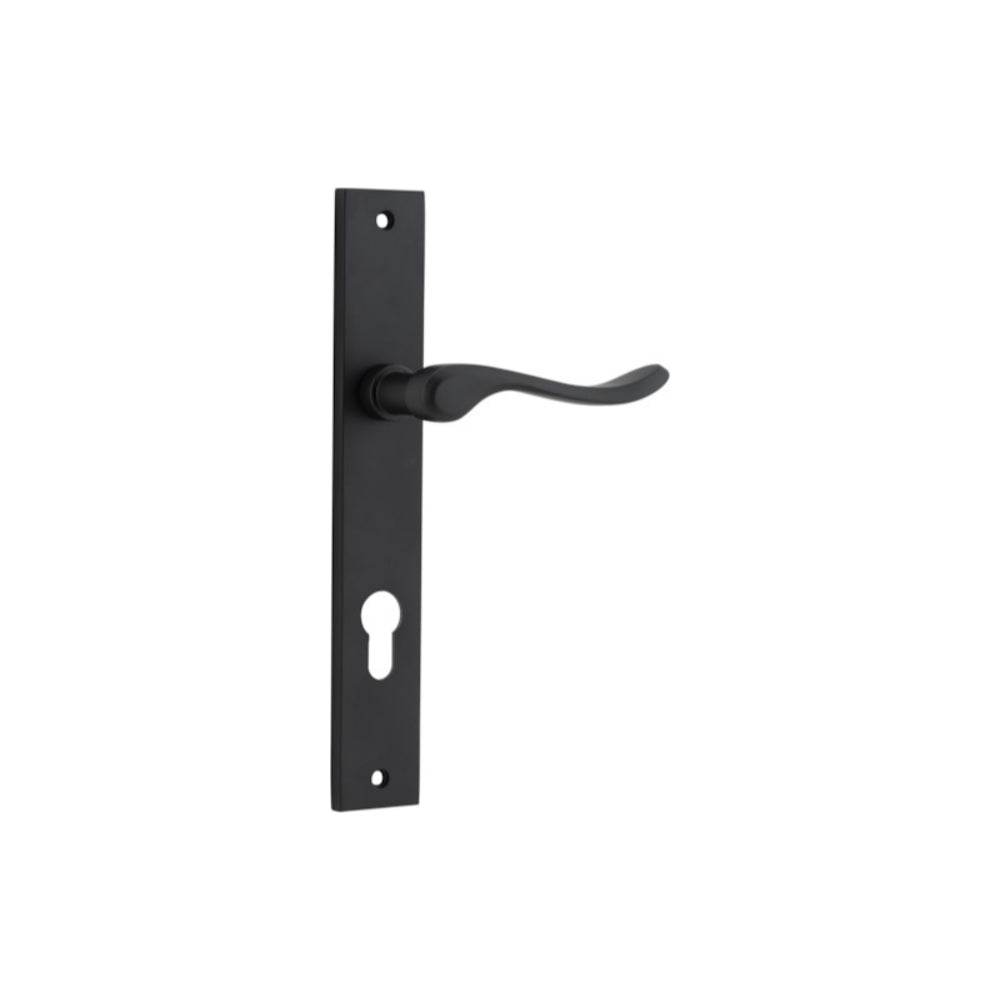 Door Lever Stirling Rectangular Euro Pair Matt Black CTC85mm H240xW38xP64mm in Matt Black