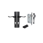 Door Lever Stirling Rectangular Euro Pair Matt Black CTC85mm H240xW38xP64mm Entrance Kit, Mortice Lock Euro Matt Black CTC85mm Backset 60mm, Euro Cylinder Dual Function 5 Pin Matt Black L65mm KA1 in Matt Black