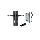 Door Lever Stirling Rectangular Euro Pair Matt Black CTC85mm H240xW38xP64mm Entrance Kit, Mortice Lock Euro Matt Black CTC85mm Backset 60mm, Euro Cylinder Key Thumb 6 Pin Matt Black L70mm KA1 in Matt Black