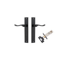 Door Lever Stirling Rectangular Latch Pair Matt Black H240xW38xP64mm Passage Kit, Tube Latch Split Cam 'T' Striker Matt Black Backset 60mm in Matt Black