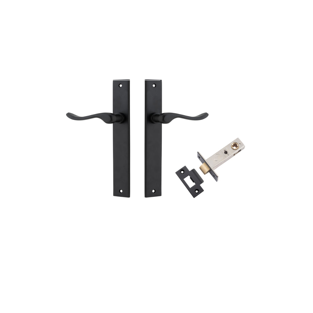 Door Lever Stirling Rectangular Latch Pair Matt Black H240xW38xP64mm Passage Kit, Tube Latch Split Cam 'T' Striker Matt Black Backset 60mm in Matt Black