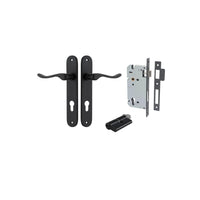 Door Lever Stirling Oval Euro Pair Matt Black CTC85mm H240xW40xP64mm Entrance Kit Mortice Lock Euro Matt Black CTC85mm Backset 60mm, Euro Cylinder Dual Function 5 Pin Matt Black L65mm KA1 in Matt Black