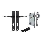 Door Lever Stirling Oval Euro Pair Matt Black CTC85mm H240xW40xP64mm Entrance Kit Mortice Lock Euro Matt Black CTC85mm Backset 60mm, Euro Cylinder Key Thumb 6 Pin Matt Black L70mm KA1 in Matt Black
