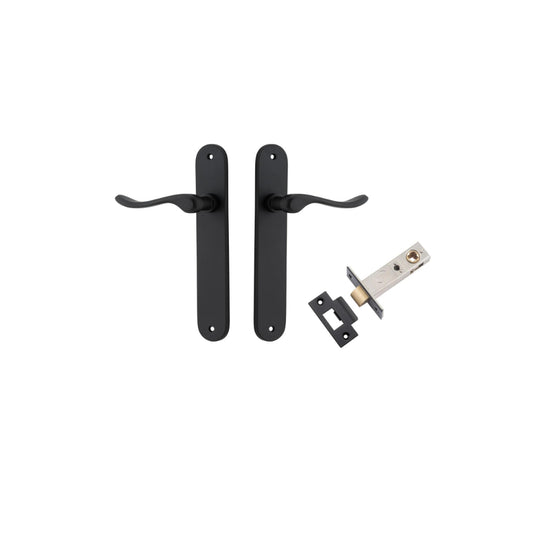 Door Lever Stirling Oval Latch Pair Matt Black H240xW40xP64mm Passage Kit Tube Latch Split Cam 'T' Striker Matt Black Backset 60mm in Matt Black