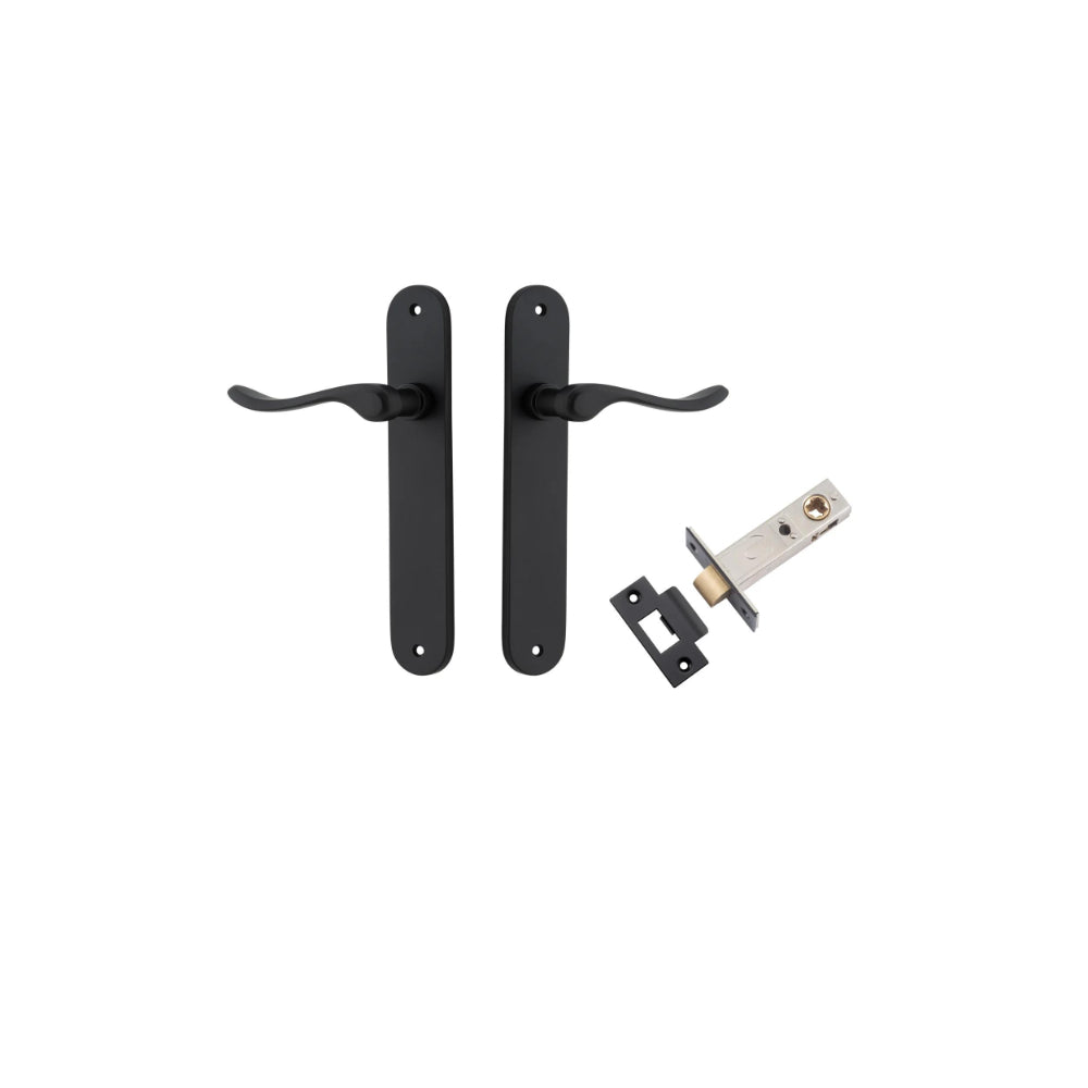Door Lever Stirling Oval Latch Pair Matt Black H240xW40xP64mm Passage Kit Tube Latch Split Cam 'T' Striker Matt Black Backset 60mm in Matt Black