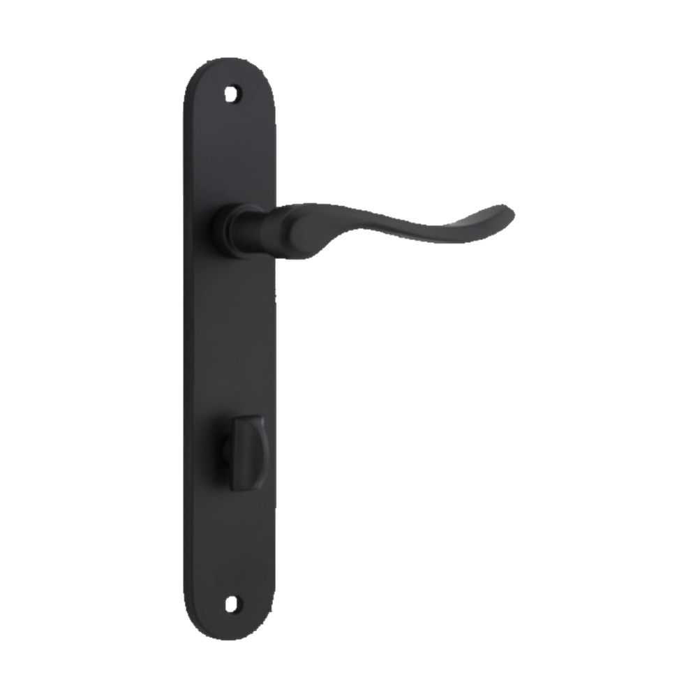 Door Lever Stirling Oval Privacy Pair Matt Black CTC85mm H240xW40xP64mm in Matt Black