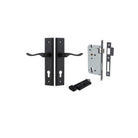 Door Lever Stirling Stepped Euro Pair Matt Black CTC85mm H237xW50xP64mm Entrance Kit Mortice Lock Euro Matt Black CTC85mm Backset 60mm, Euro Cylinder Key Thumb 6 Pin Matt Black L70mm KA1 in Matt Black