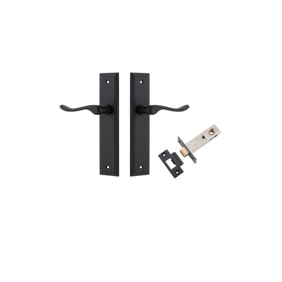 Door Lever Stirling Stepped Latch Pair Matt Black H237xW50xP64mm Passage Kit Tube Latch Split Cam 'T' Striker Matt Black Backset 60mm in Matt Black