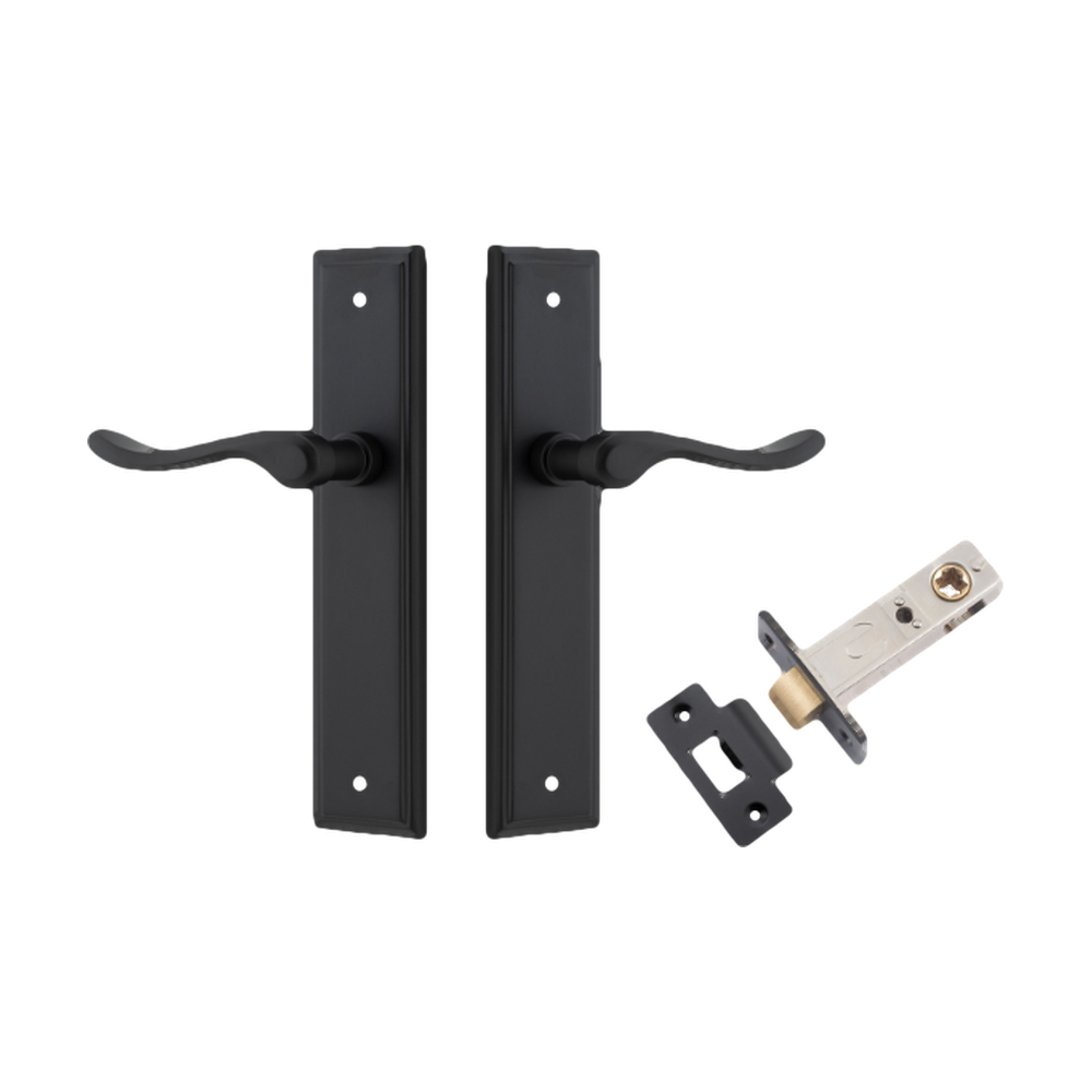 Door Lever Stirling Stepped Latch Pair Matt Black H237xW50xP64mm Passage Kit Tube Latch Split Cam 'T' Striker Matt Black Backset 60mm in Matt Black