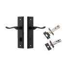 Door Lever Stirling Stepped Privacy Pair Matt Black CTC85mm H237xW50xP64mm Privacy Kit Tube Latch Split Cam 'T' Striker Matt Black Backset 60mm, Privacy Bolt Round Bolt Matt Black Backset 60mm in Matt Black