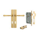 Door Lever Verona Rectangular Euro Brushed Brass CTC85mm H240xW38xP59mm Entrance Kit, Mortice Lock Euro Brushed Brass CTC85mm Backset 60mm, Euro Cylinder Dual Function 5 Pin Brushed Brass L65mm KA1 in Brushed Brass