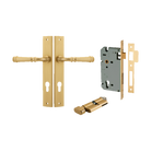 Door Lever Verona Rectangular Euro Brushed Brass CTC85mm H240xW38xP59mm Entrance Kit, Mortice Lock Euro Brushed Brass CTC85mm Backset 60mm, Euro Cylinder Key Thumb 6 Pin Brushed Brass L70mm KA1 in Brushed Brass