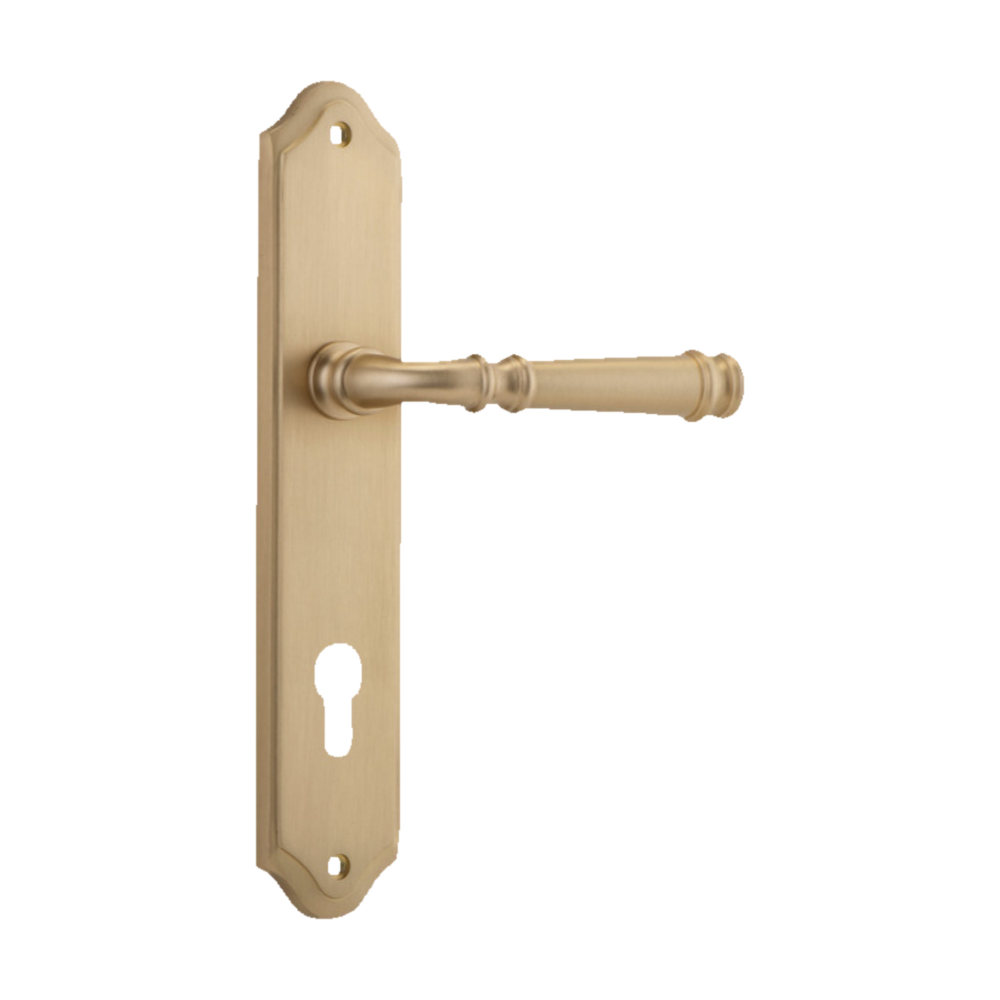 Door Lever Verona Shouldered Euro Brushed Brass CTC85mm H237xW50xP59mm in Brushed Brass