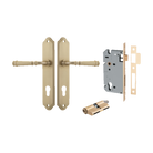 Door Lever Verona Shouldered Euro Brushed Brass CTC85mm H240xW50xP59mm Entrance Kit Mortice Lock Euro Brushed Brass CTC85mm Backset 60mm, Euro Cylinder Dual Function 5 Pin Brushed Brass L65mm KA1 in Brushed Brass