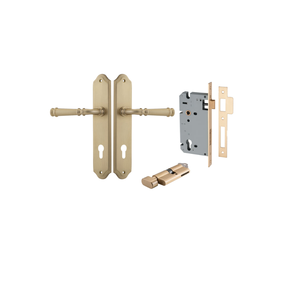Door Lever Verona Shouldered Euro Brushed Brass CTC85mm H240xW50xP59mm Entrance Kit Mortice Lock Euro Brushed Brass CTC85mm Backset 60mm, Euro Cylinder Key Thumb 6 Pin Brushed Brass L70mm  

 KA1 in Brushed Brass